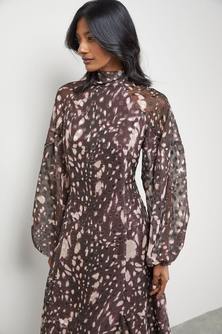 Paisley Burnout Spot Godet Midi Dress, Alternate, color, Floral