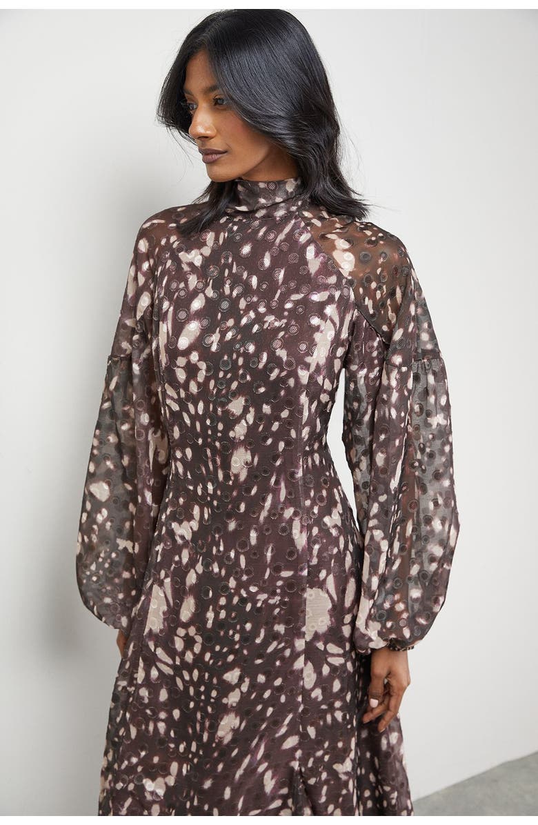 Warehouse Paisley Burnout Spot Godet Midi Dress, Alternate, color, Floral