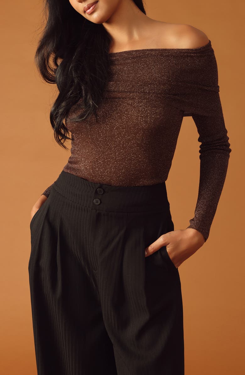 FLYING TOMATO Metallic Foldover Off the Shoulder Sweater, Alternate, color, 