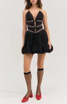 For Love & Lemons McKinley Embroidered Detail Cotton Minidress