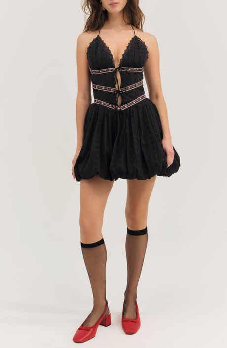 For Love & Lemons McKinley Embroidered Detail Cotton Minidress