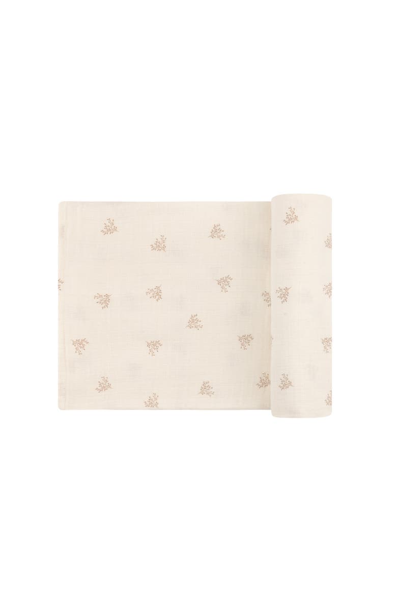 Ely's & Co. Velour Leaf Pattern Collection - Muslin Swaddle, Alternate, color, Ivory/Girl