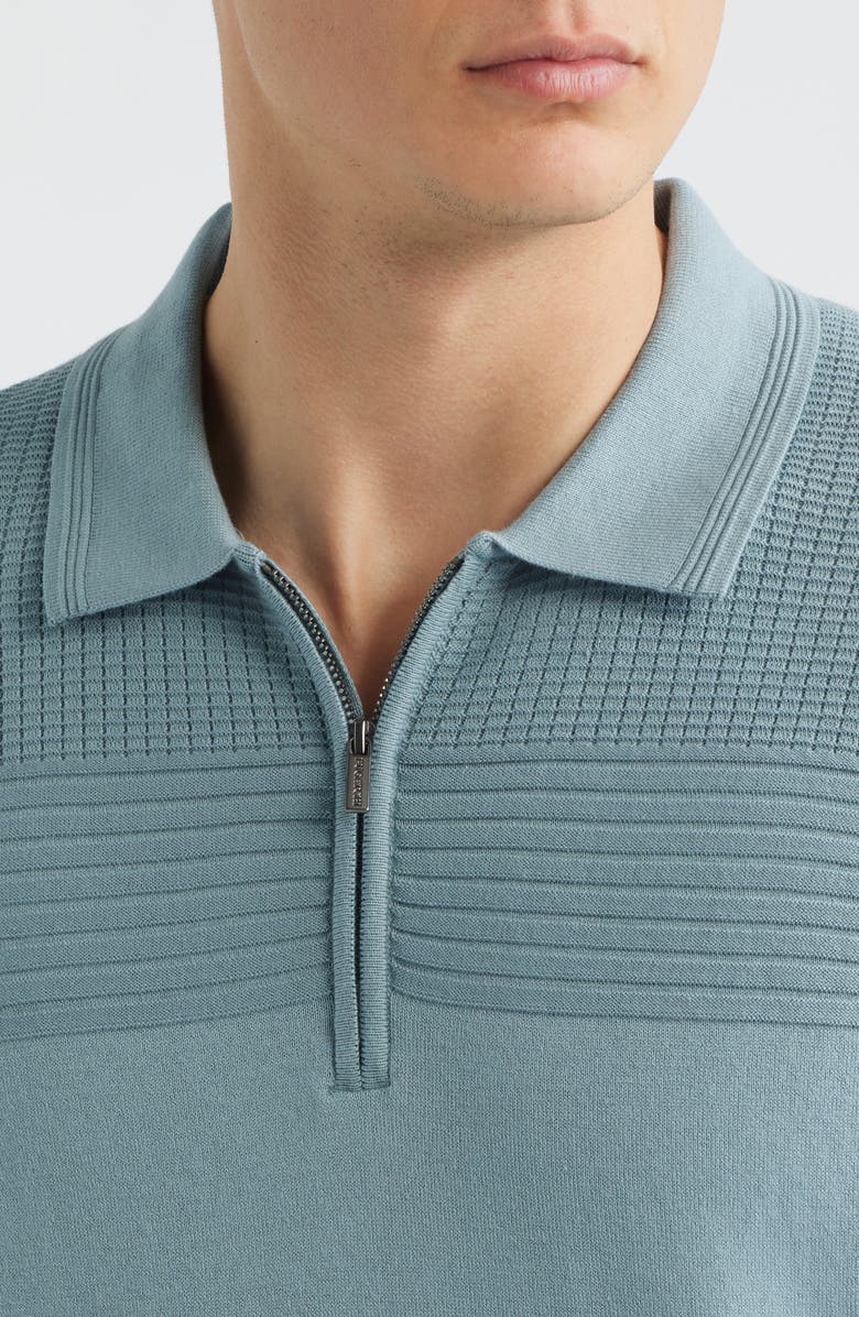 Bugatchi Quarter Zip Cotton Blend Polo Sweater, Alternate, color, Shark