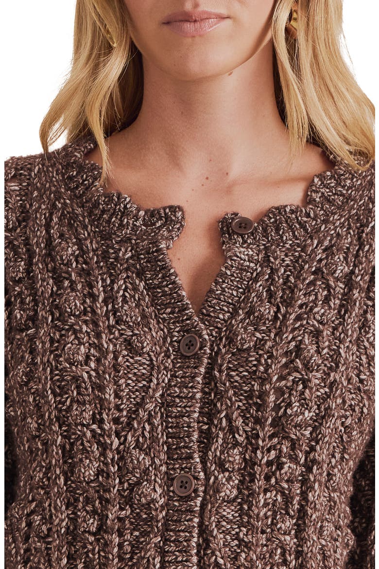 Hartford Pompom Cotton Blend Cardigan, Alternate, color, JAVA BROWN