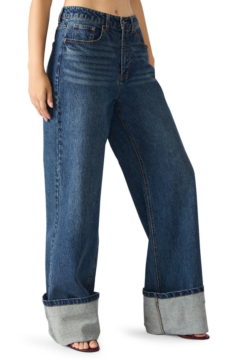 Steve Madden Romona Wide Leg Cuffed Jeans, Alternate, color, Midnight Blue