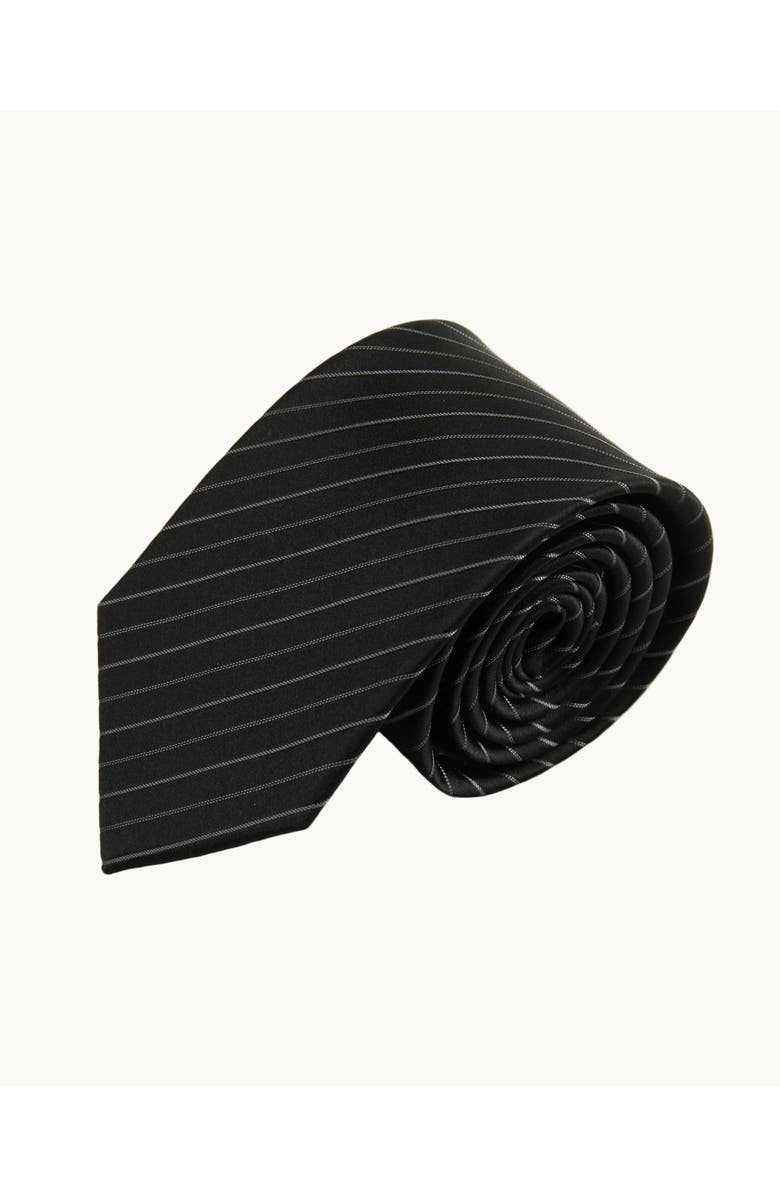 Knottery & Co Pinstriped Silk Jacquard Tie, Main, color, Jet Black