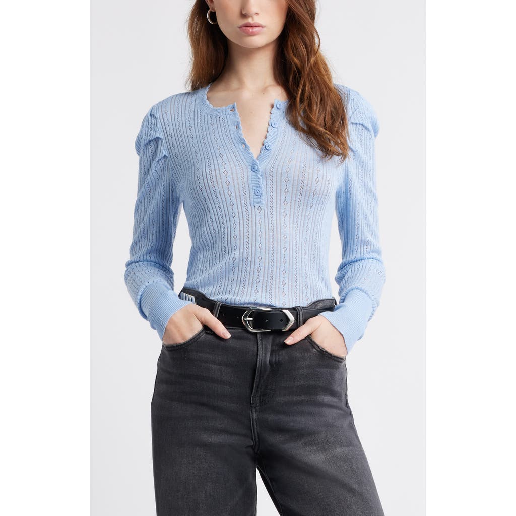 Treasure & Bond Pointelle Henley Sweater In Blue