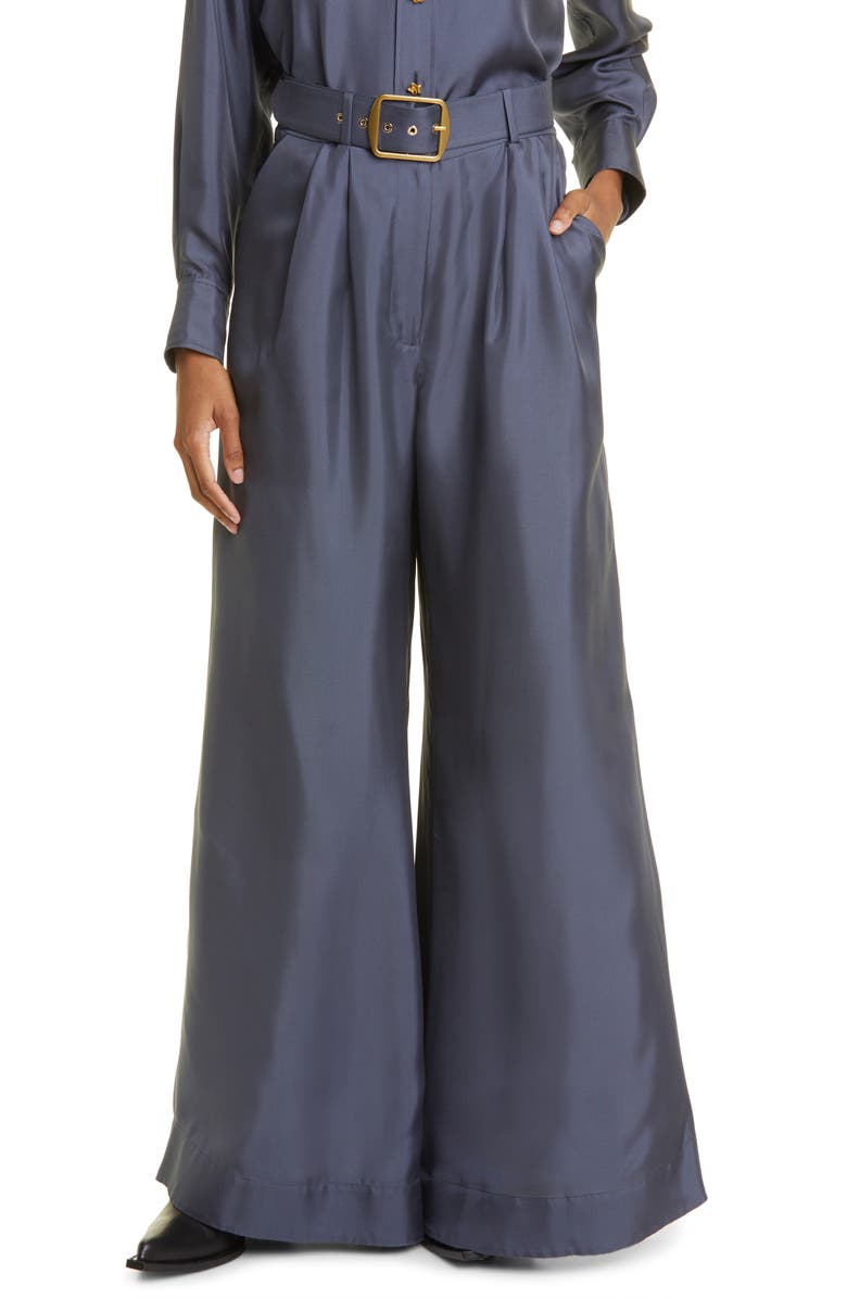 Zimmermann Pleated Wide Leg Silk Pants, Main, color,
