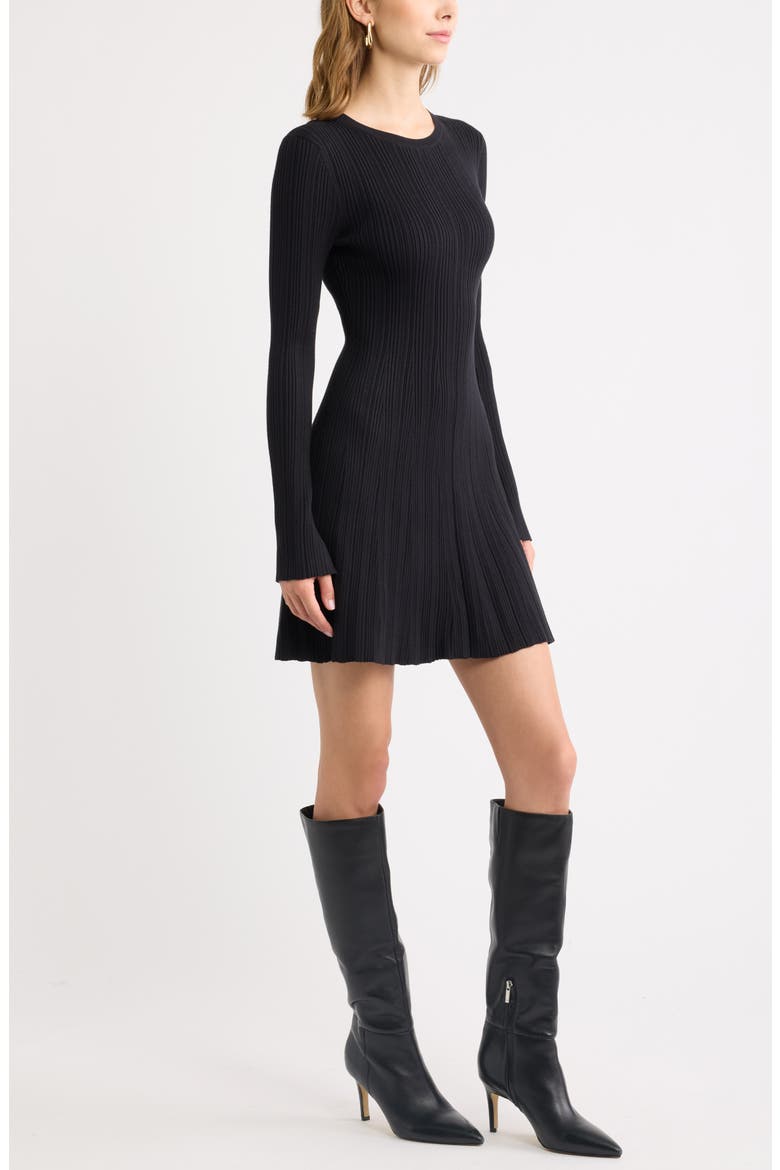 Ribbed Long Sleeve Sweater Minidress, Alternate, color, BLACK