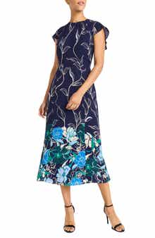 Maggy London Floral Back Ruffle Detail Midi Dress