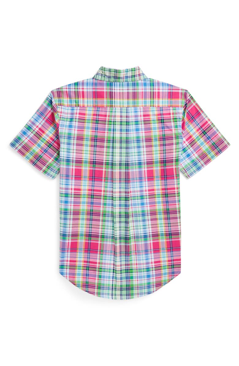 Polo Ralph Lauren Kids' Plaid Short Sleeve Cotton Poplin Button-Down Shirt, Alternate, color,