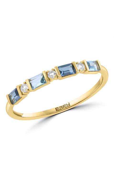 14K Yellow Gold Blue Topaz, London Blue Topaz & White Topaz Ring