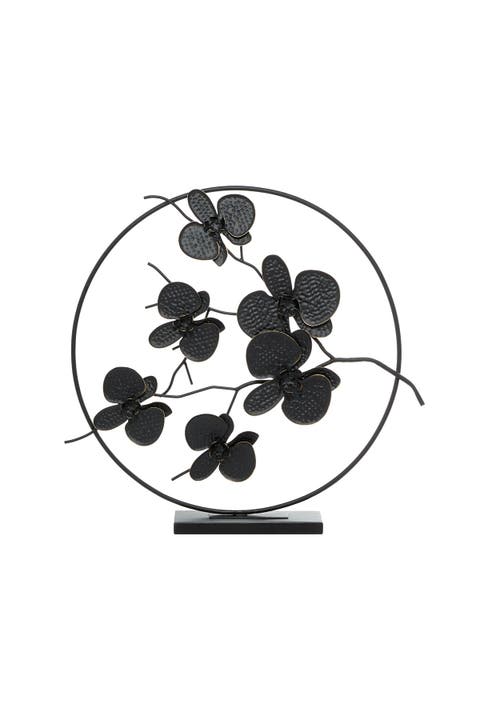 Black Metal Orchid Floral Sculpture