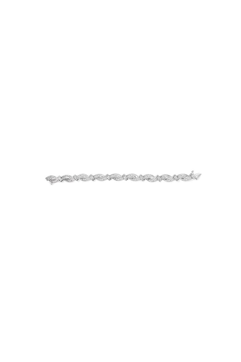 14K White Gold 4.0 Cttw Invisble Set Princess-Cut Diamond Wave Style Link Bracelet, Alternate, color, White