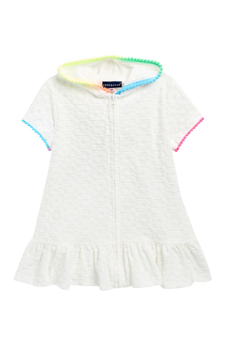 Kids' Tropical Jacquard Terry Cover-Up Dress, Main, color, WHITE CHECK