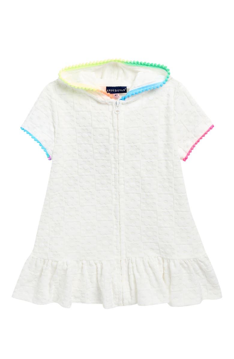 Andy & Evan Kids' Tropical Jacquard Terry Cover-Up Dress, Main, color, White Check
