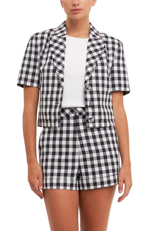 Short Sleeve Gingham Blazer