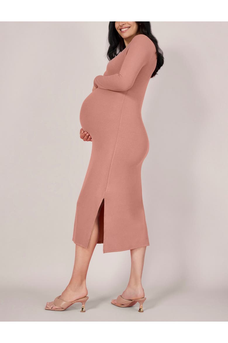 Crew Neck Rib Knit Long Sleeve Column Dress, Alternate, color, Mocha Mousse