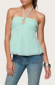 EDIKTED Sequin Keyhole Chiffon Halter Top