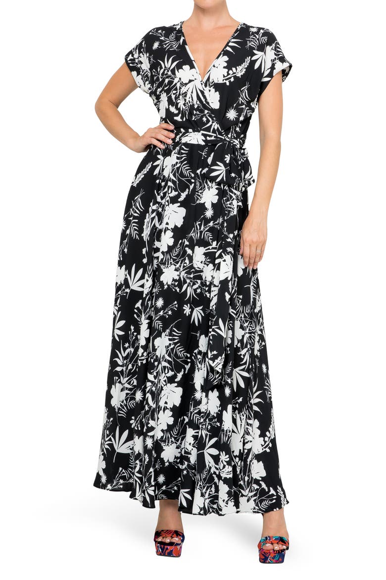Jasmine Floral Print Wrap Maxi Dress, Main, color, DHALIA BLACK