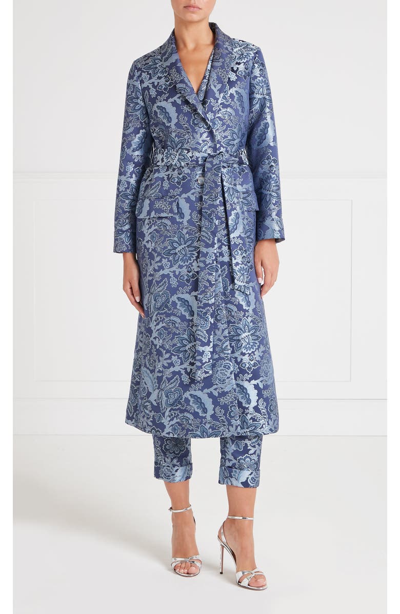 Temperley London Francis Long Coat With Belt, Main, color, Navy