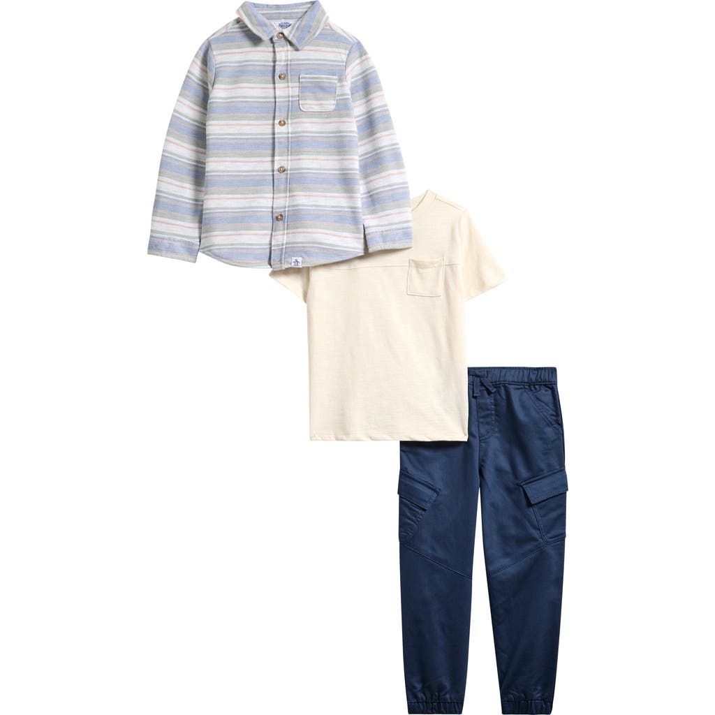 Original Penguin Flannel Button-up Shirt, T-shirt & Joggers Set In Blue