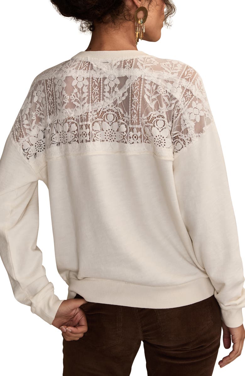 Lucky Brand Floral Lace Inset Cotton Top, Alternate, color, Tofu