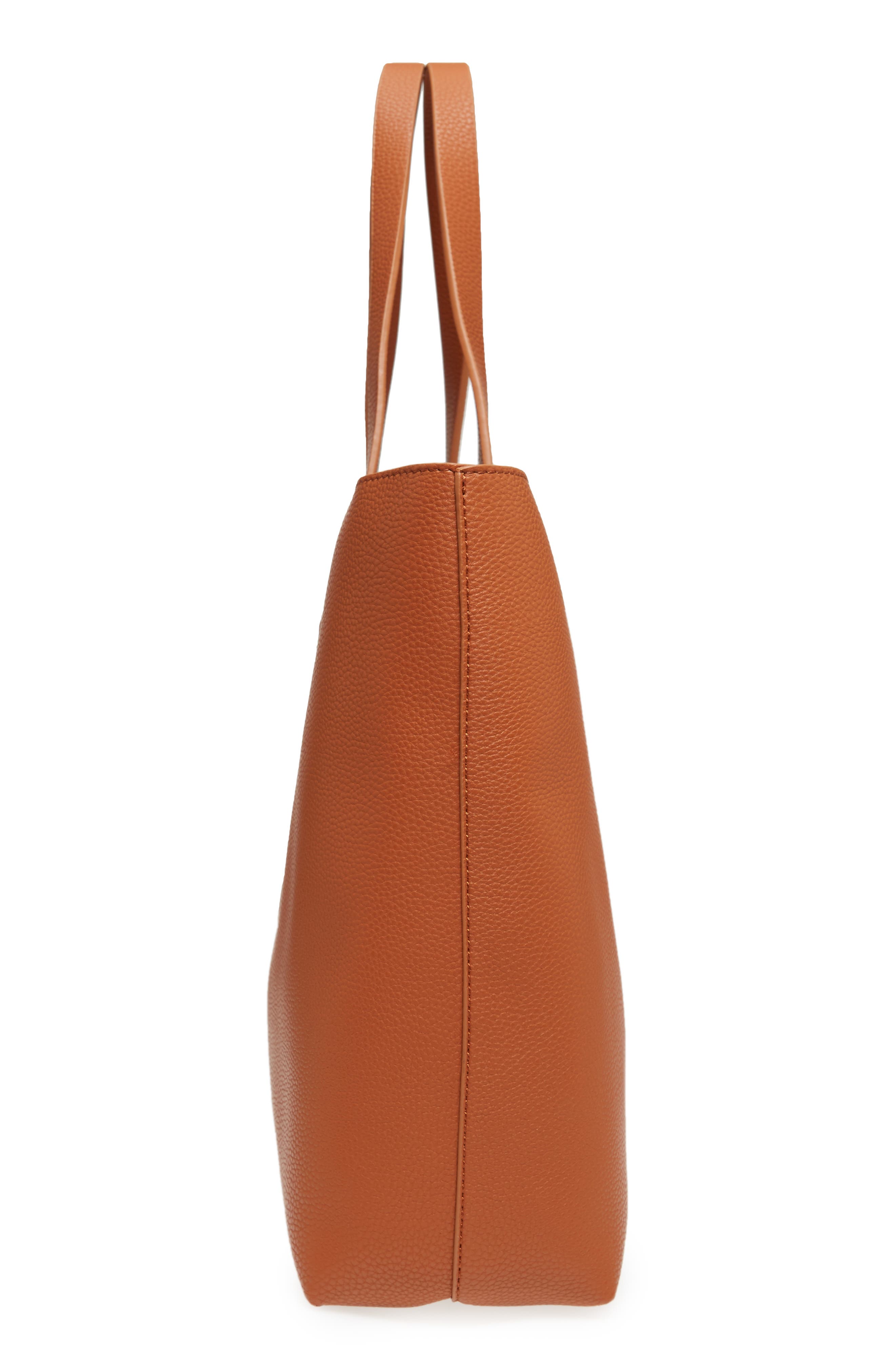 Contrast Lining Faux Leather Tote, Alternate, color, COGNAC