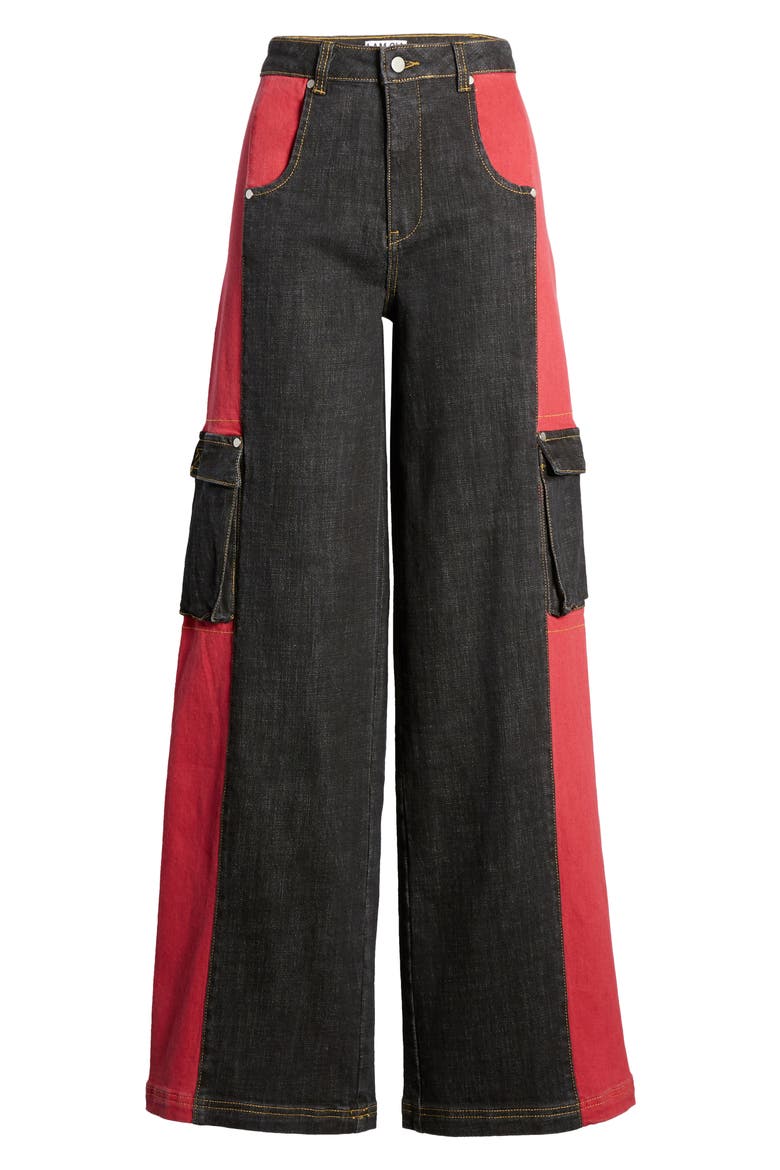 Bessi High Waist Wide Leg Cargo Jeans, Alternate, color, BLACK/ RED