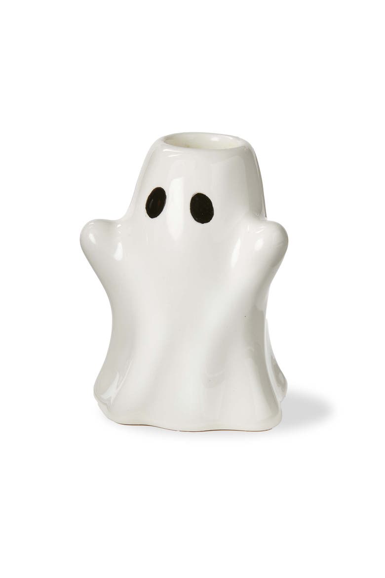 Ghost Taper Candle Holder White Ceramic Halloween Decor, Main, color, White