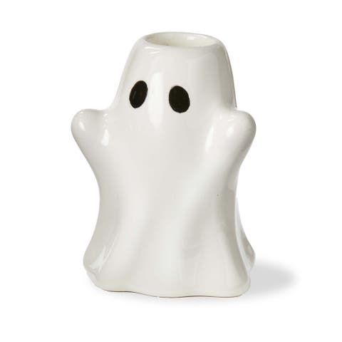 Ghost Taper Candle Holder White Ceramic Halloween Decor