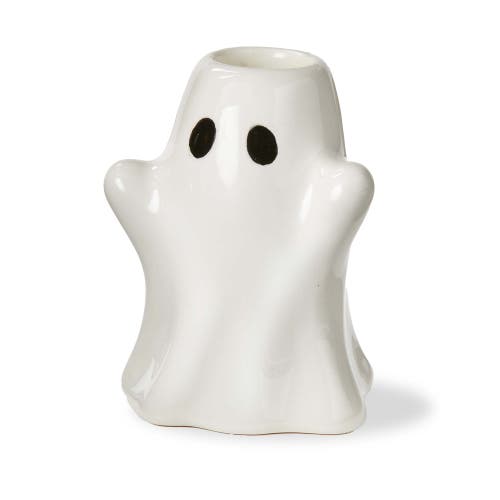 Tag Ghost Taper Candle Holder White Ceramic Halloween Decor In White