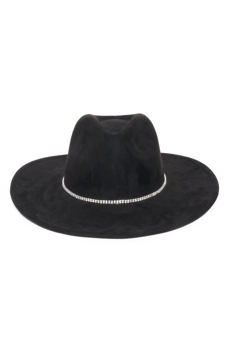 David & Young Bling Band Faux Suede Panama Hat, Alternate, color, Black