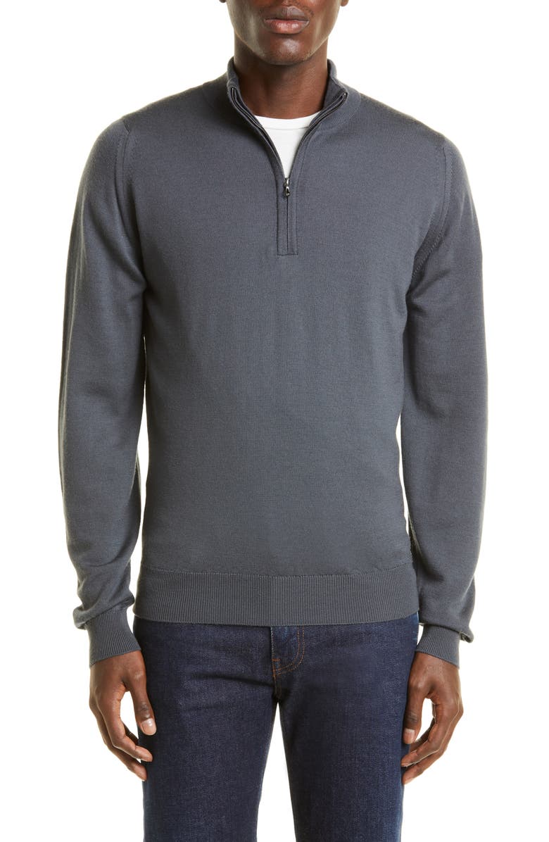 John Smedley Men's Tapton Half Zip Merino Wool Sweater, Main, color, 
