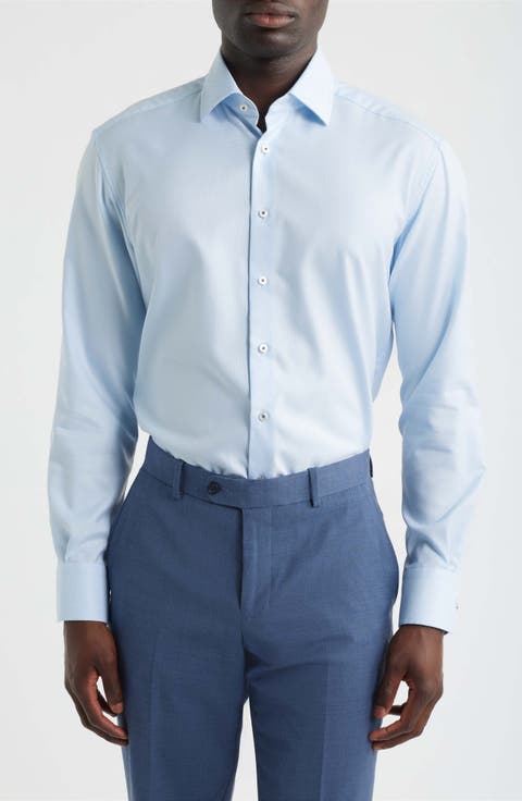 Modern Fit Solid Non-Iron Cotton Oxford Cloth Dress Shirt (Regular & Big)