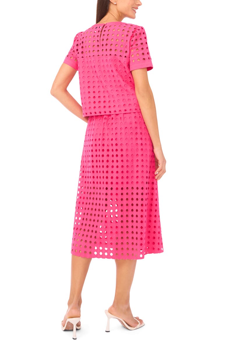 CeCe Eyelet Cotton Midi Skirt, Alternate, color, Pink Taffy