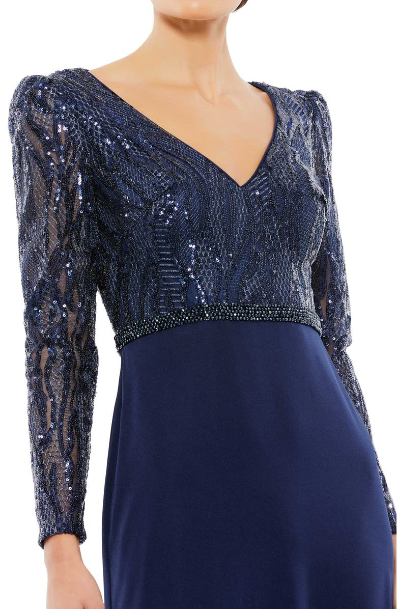 Mac Duggal Embellished Long Sleeve Bodice Column Dress, Alternate, color, Midnight