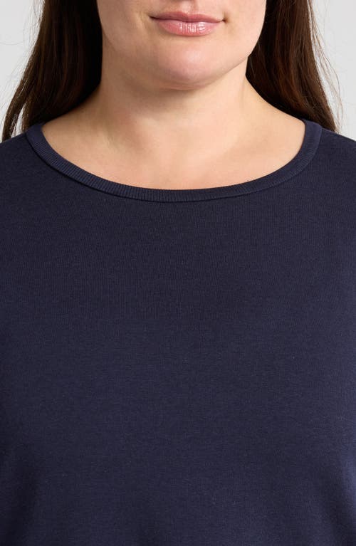 Eileen Fisher Crewneck Long Sleeve Longline Top In Ink