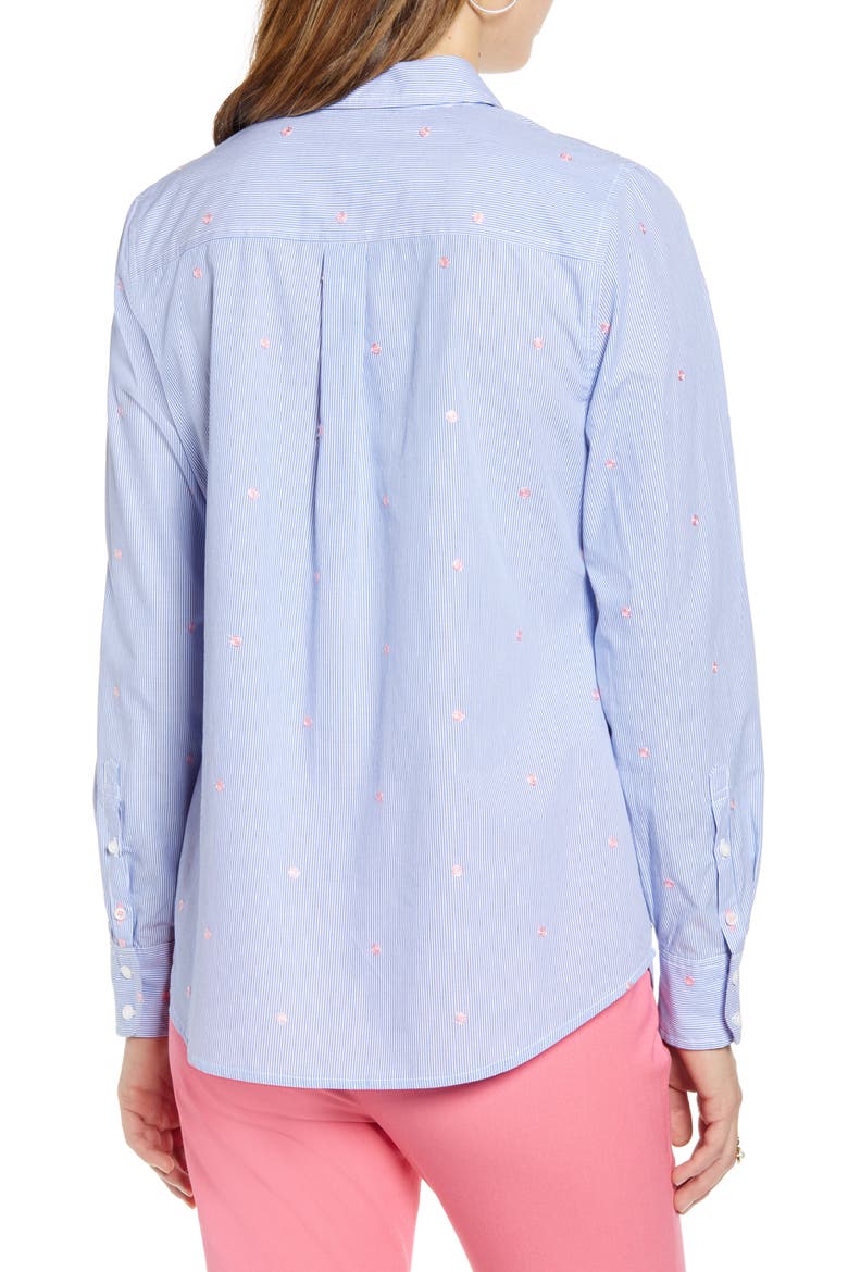 Embroidered Dot Stripe Shirt, Alternate, color, BLUE- PINK STRIPE DOT