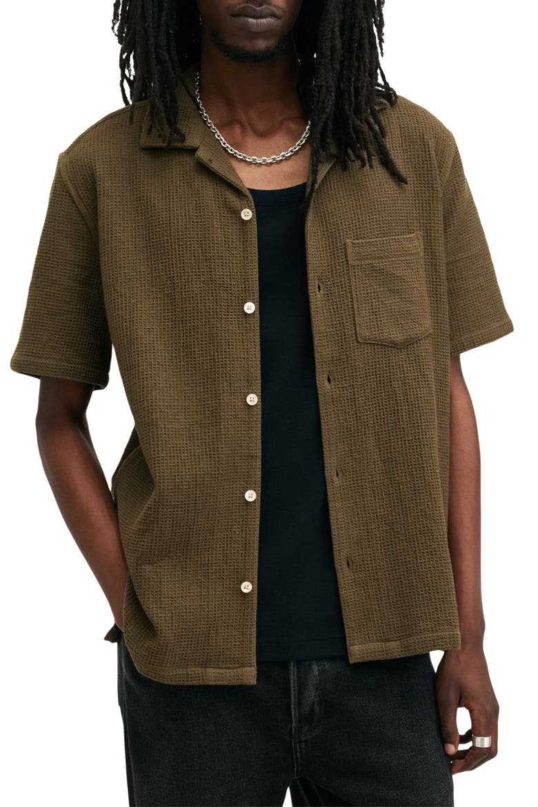 Helston Oversize Waffle Camp Shirt, Main, color, CAGE BROWN