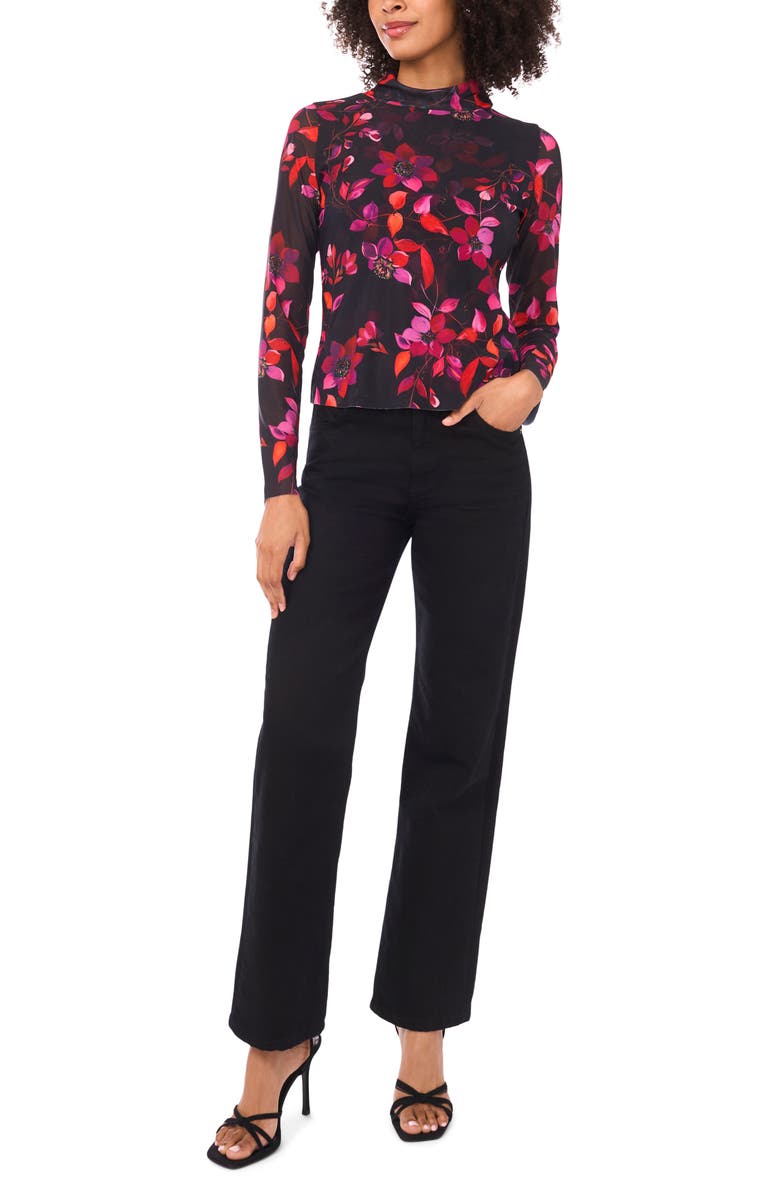 Parker Floral Mesh Mock Neck Long Sleeve Top, Alternate, color, Rich Black