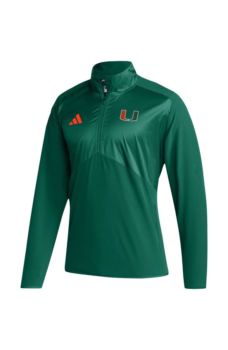 adidas Men's adidas Green Miami Hurricanes Sideline AEROREADY Raglan Sleeve Quarter-Zip Jacket, Alternate, color, Green