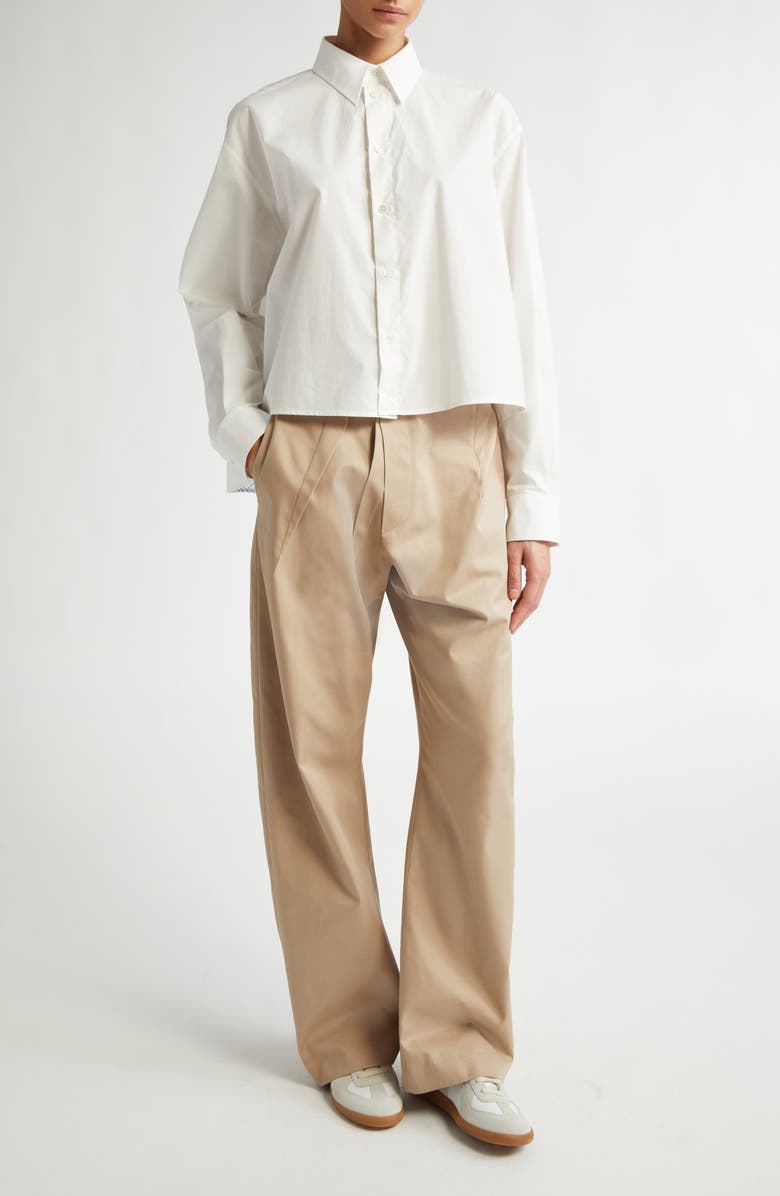 MM6 Maison Margiela Deconstructed Cotton Poplin High-Low Button-Up Shirt, Alternate, color, Off White
