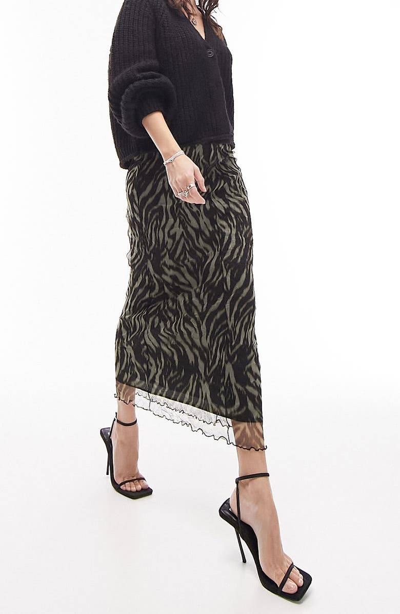 Topshop Zebra Print Mesh Skirt, Alternate, color, 