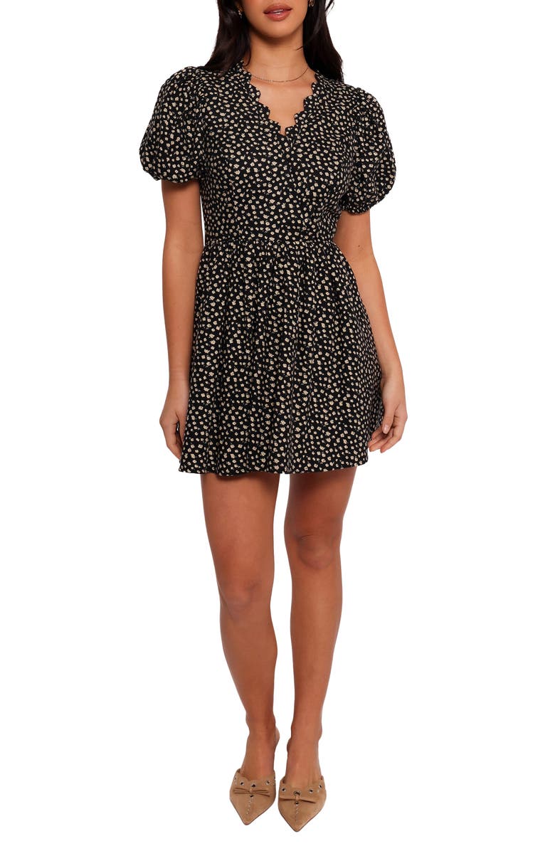 Petal & Pup Chelsey Short Sleeve Back Cutout Minidress, Main, color, Black/ Cream Floral