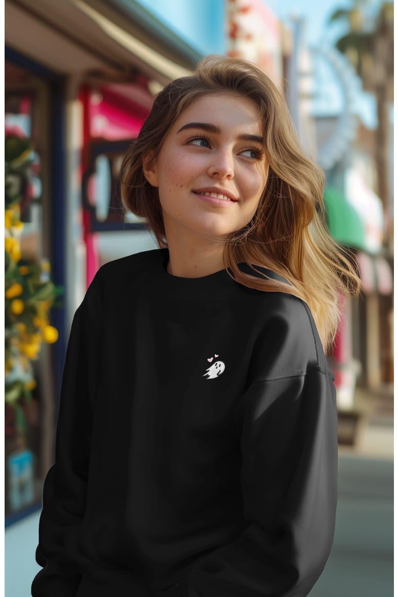 Heartly Ghost Womens Heavyweight Relaxed Sweatshirt, Alternate, color, Black