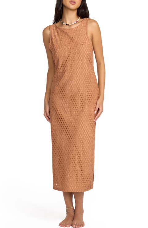 Eyelet Cover-Up Midi Dress