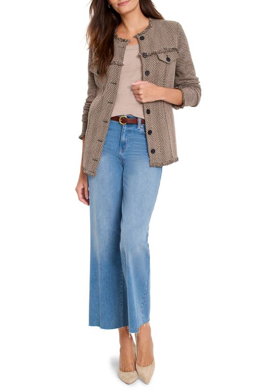 Nic + Zoe Nic+zoe Fringe Mix Cotton Blend Knit & Woven Jacket In Brown