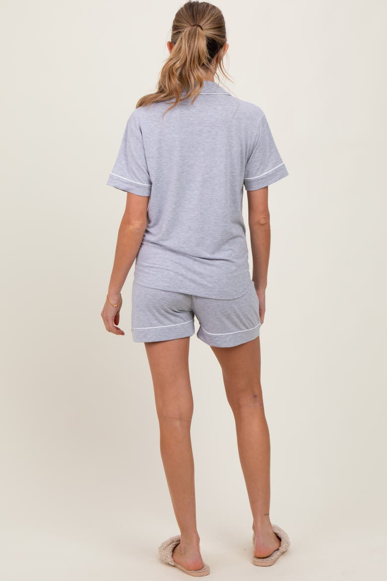 Short Sleeve Button Down Shirt Shorts Set, Alternate, color, Heather Grey