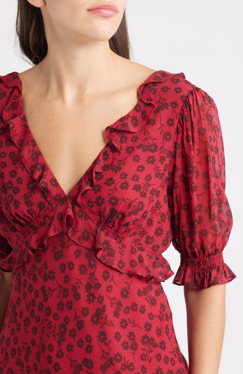 Rails Miramar Floral Ruffle V-neck Top In Red
